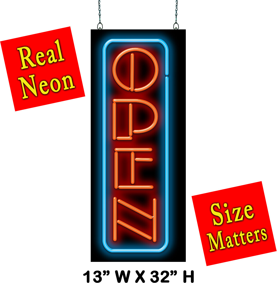 Vertical Open Neon Sign | Jantec | 13″ x 32″ | Tattoo Store Shop Diner Cafe