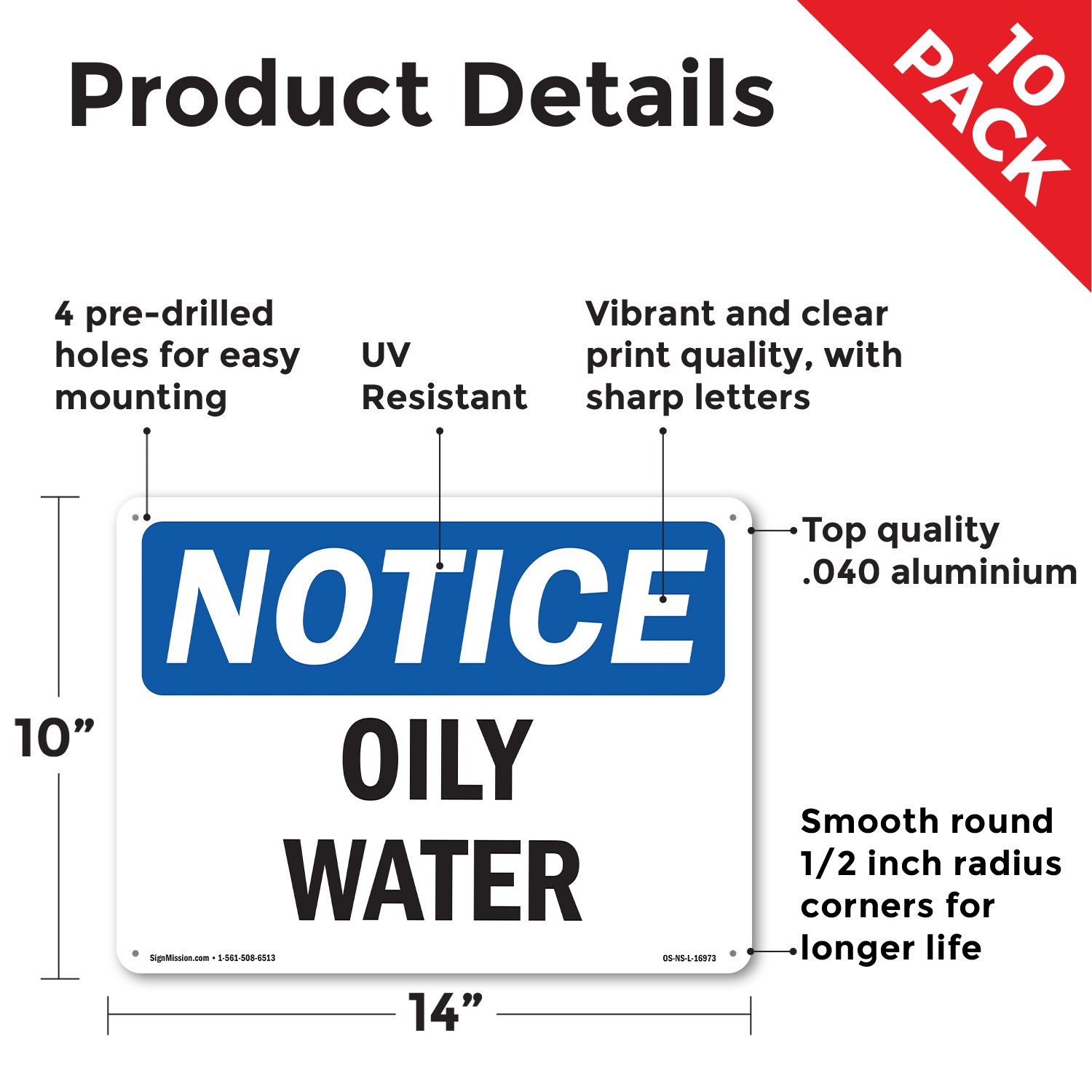 Oily Water OSHA Notice Sign Metal, Plastic, Or Decal – 5 or 10 Pack