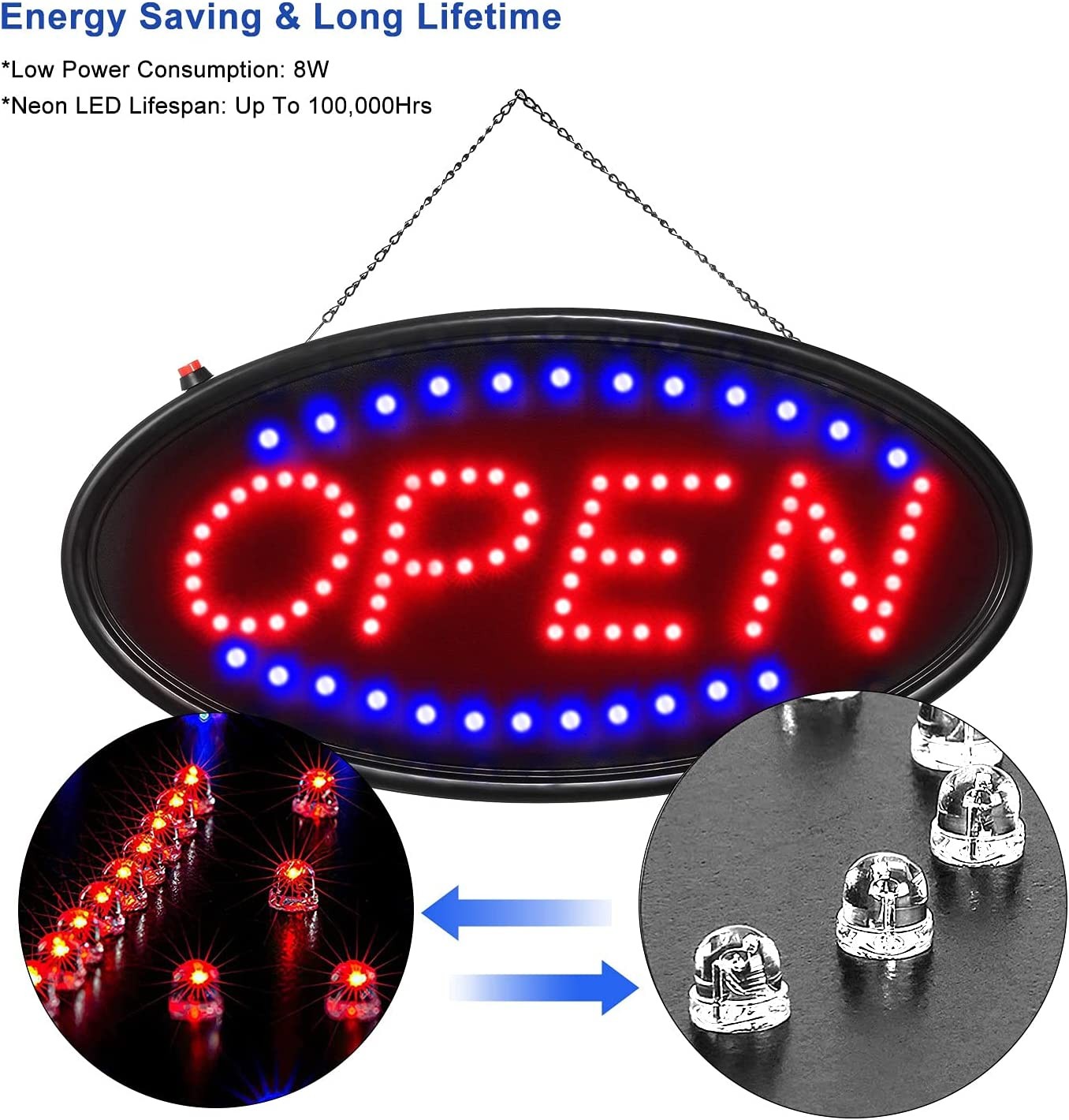 Bright LED Neon Light OPEN Sign Business Animated Motion with ON/OFF 19×10″ USA