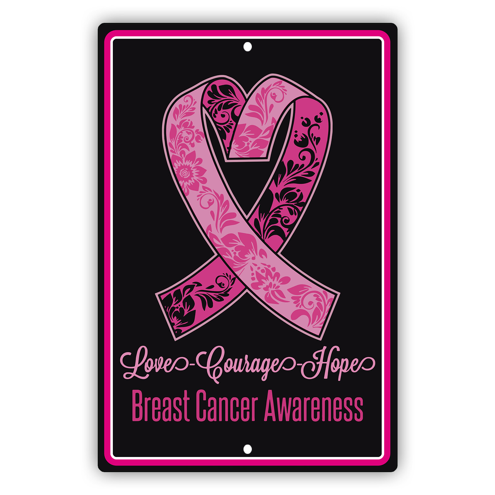 Hope Breast Cancer Awareness, Fight Pink Ribbon Survivor Aluminum Metal Sign