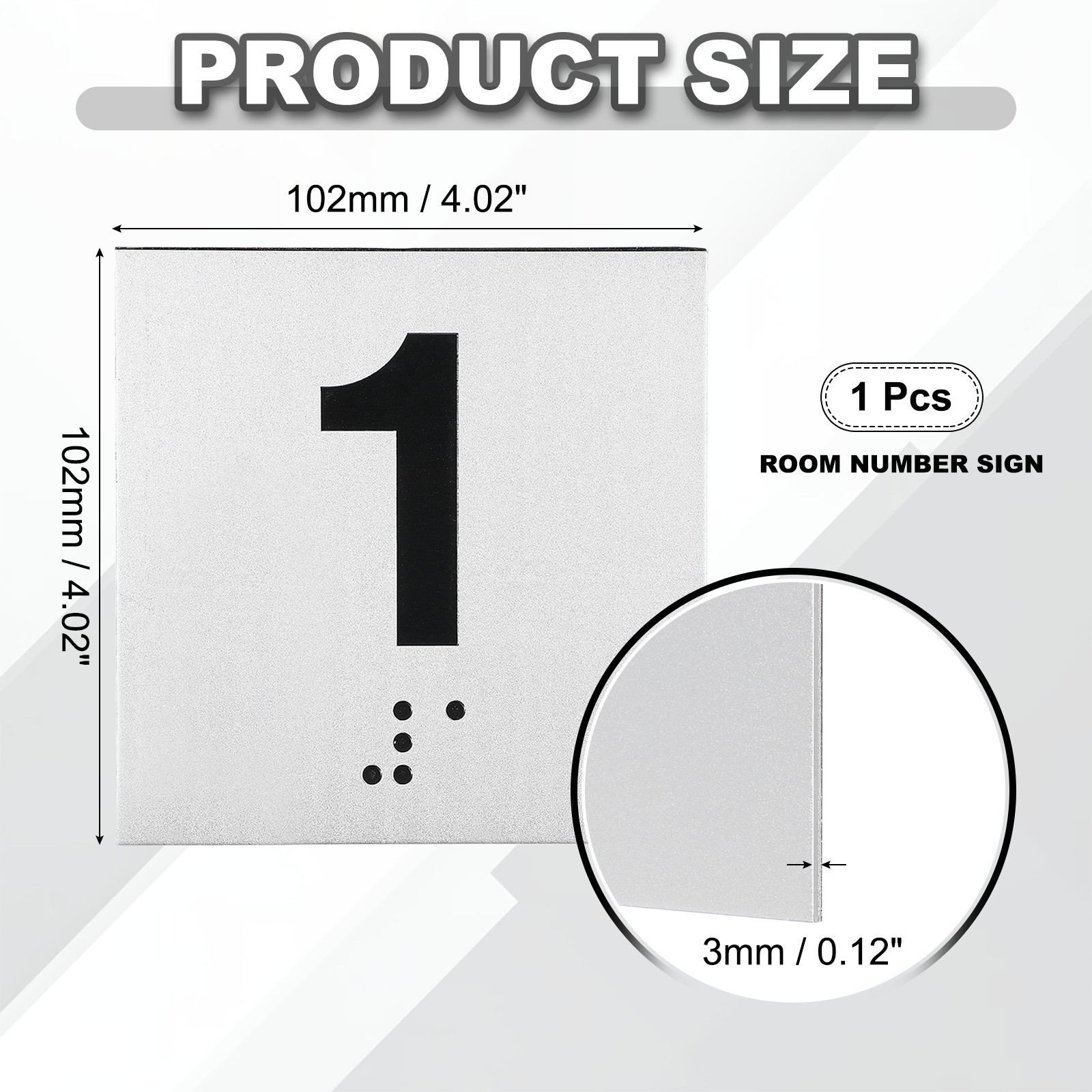 Exam Room Number Sign, 4″ x 4″ Number 1 Sign with Braille, Black on Silver