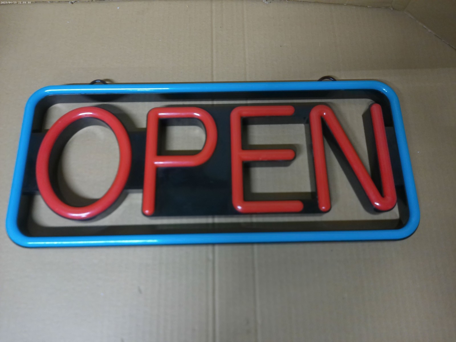 ThAyLa LED Neon OPEN Sign 21×9.8″ Business Light Blue Red Wall Display