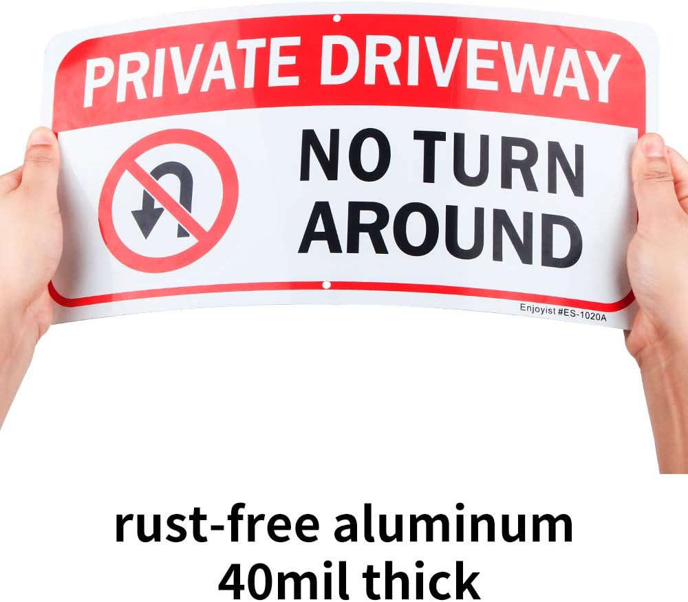 2 Pack Private Driveway, No Turn around Sign, 14″X 7″ .04″ Aluminum Reflective S