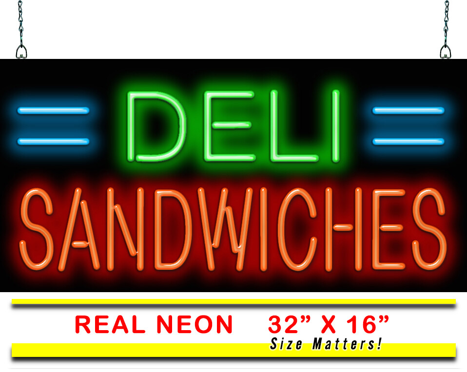 Deli Sandwiches Neon Sign Jantec 32″ x 16″ Subs Hoagies Panini Gas Station