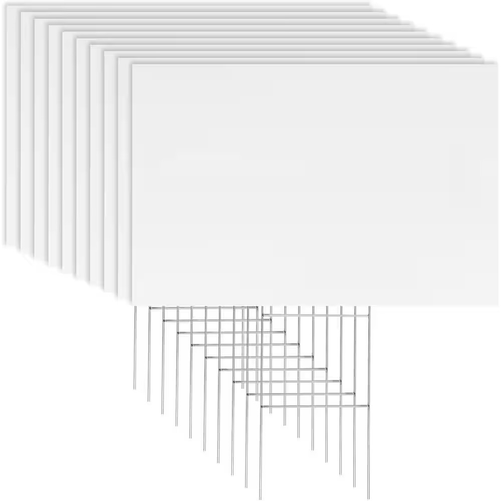 18 X 12 In. White Plastic Yard Signs with Metal Stakes for Outdoor Display, 10 P