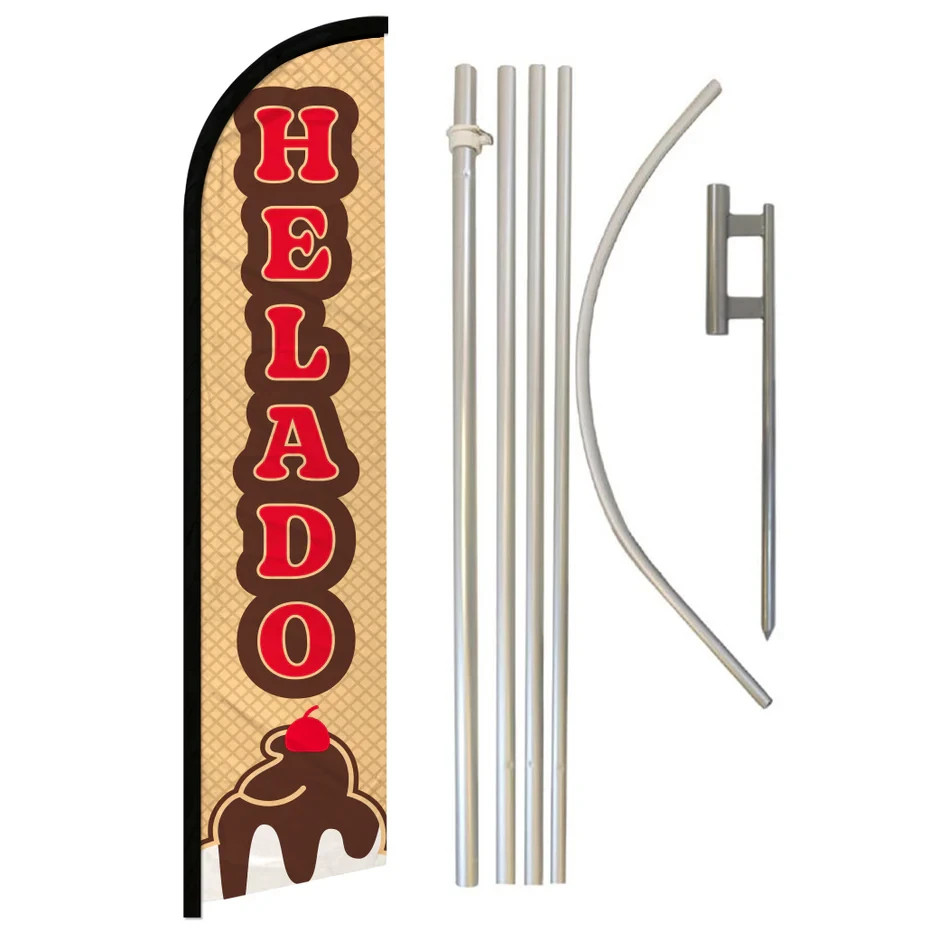 Helado Windless Full Curve Advertising Banner Flag & Pole Kit
