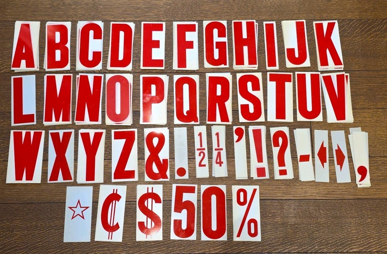 QTY 135 Red Marquee Sign Letters, Numbers, Fraction, Symbols, Advertisment, AD A