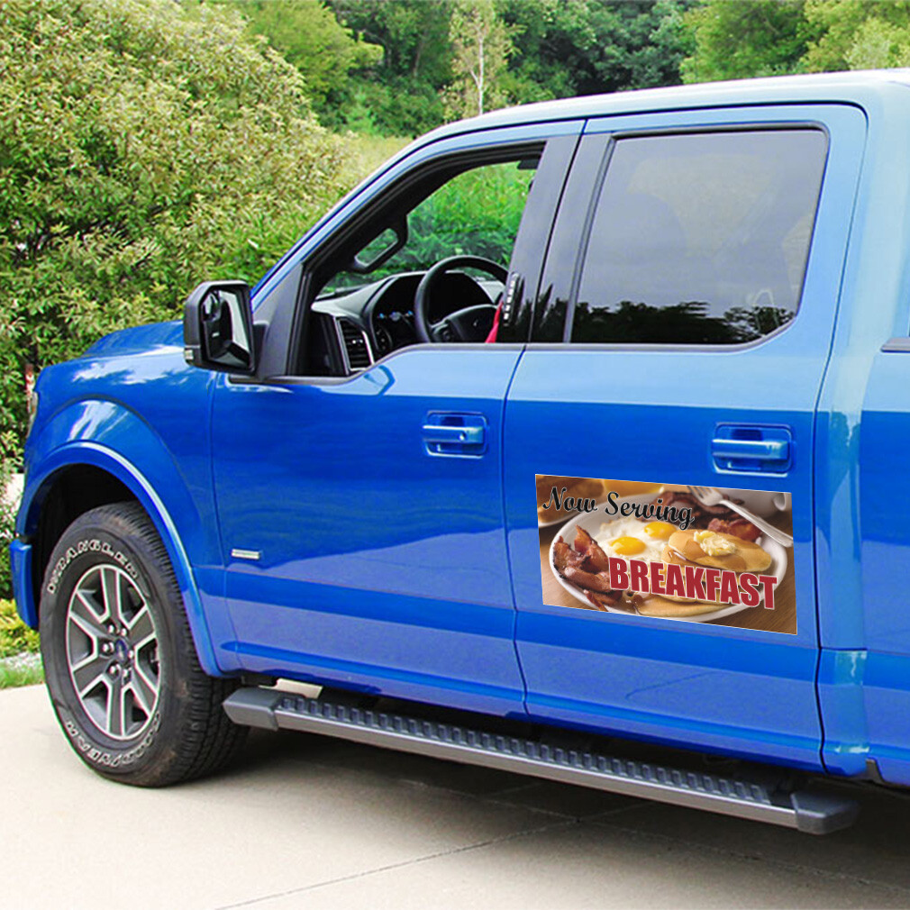 Car Magnet Set of 2 Now Serving Breakfast Advertising Printing F Industrial Sign