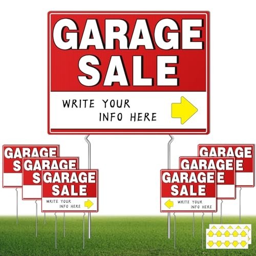 7 Pcs Double-Sided Garage Sale Signs with Metal Stakes & Directional Arrow Stick