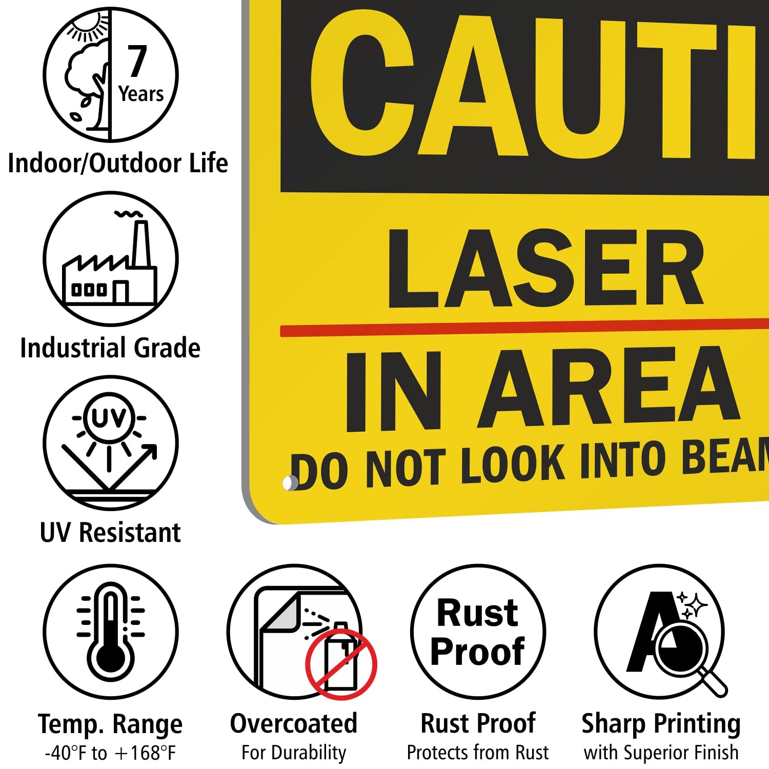 7×10 Inch Aluminum U92435NA_7x10 Caution Laser In Area Sign Black Red Yellow
