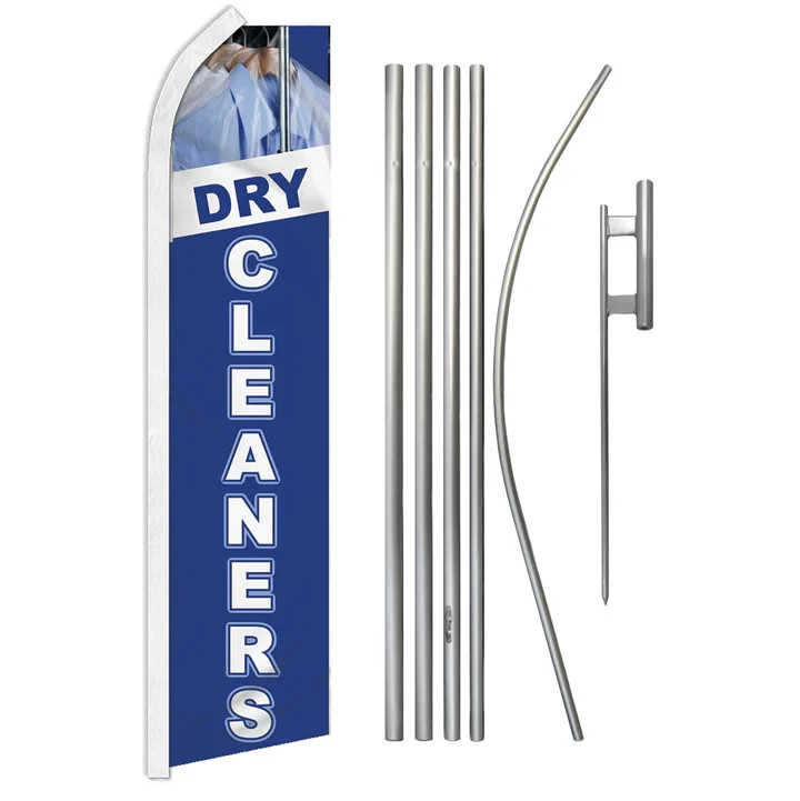 Dry Cleaners (Blue) Advertising Swooper Feather Flutter Flag & Pole Kit Laundry