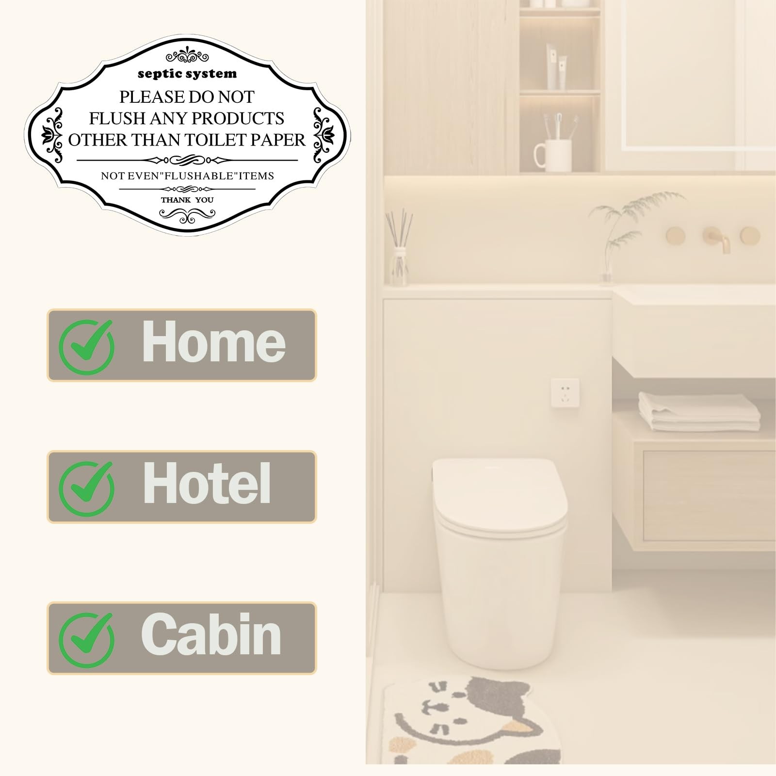 2Pcs Septic System Bathroom Sign, Do Not Flush Rules Banner，8×5inchThick Acry…