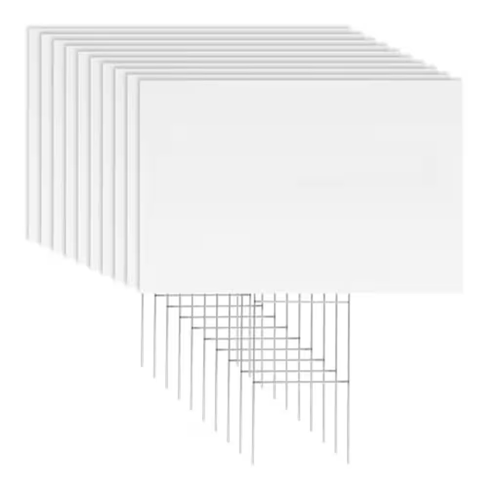 10 Pack 18 X 12 In. White Corrugated Plastic Yard Sign with Metal Stakes