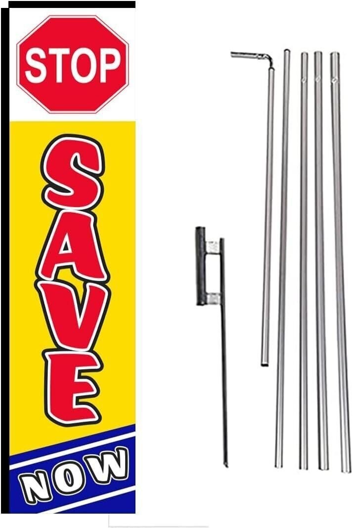 STOP SAVE NOW Advertising Rectangle Feather Banner Swooper Flag Sign with…