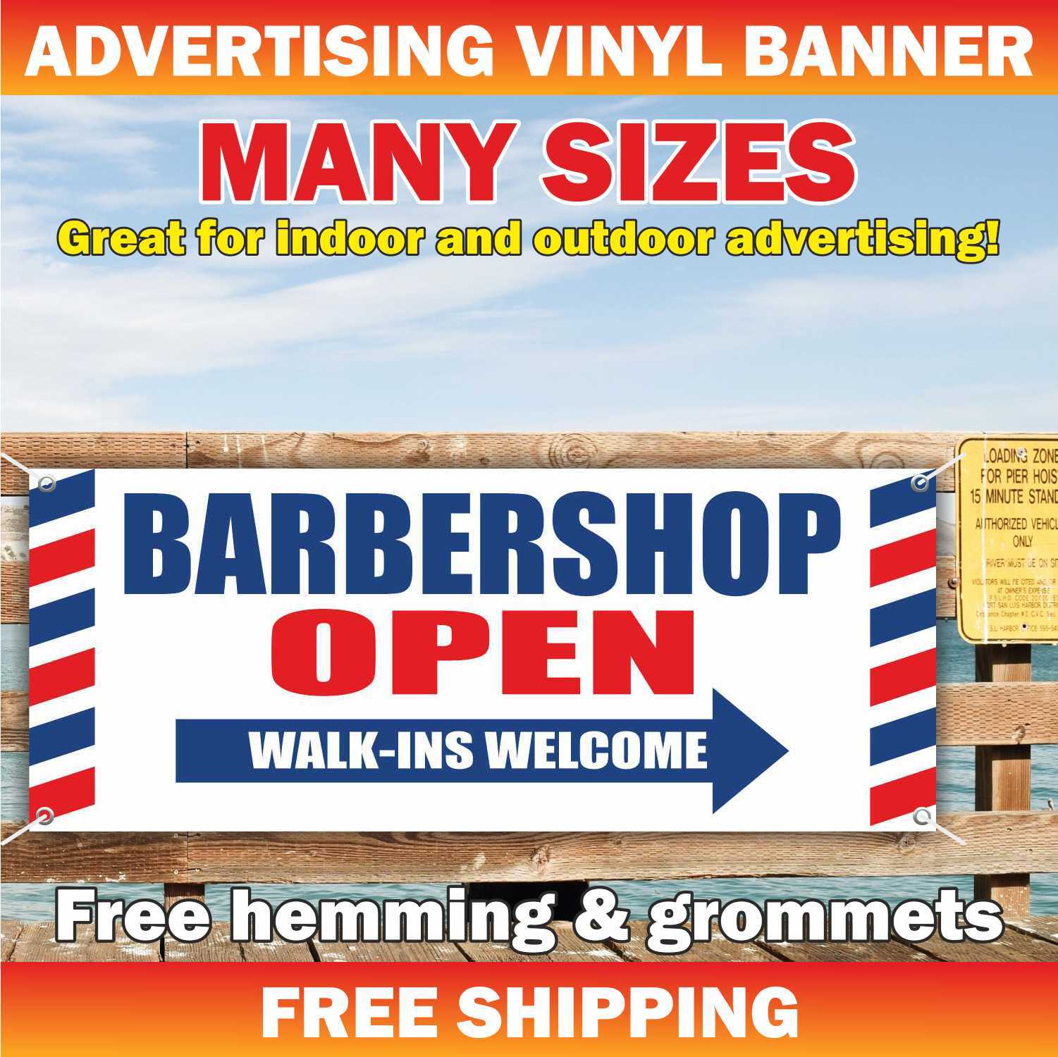 BARBER SHOP OPEN Advertising Banner Vinyl Mesh Sign Haircut Shave Salon Beauty