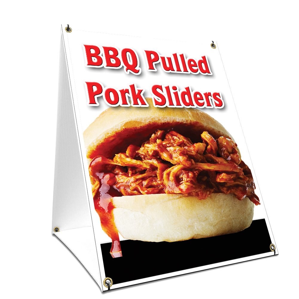 A-Frame Sidewalk BBQ Pulled Pork Sliders Sign with Graphics On Each Side | 18…