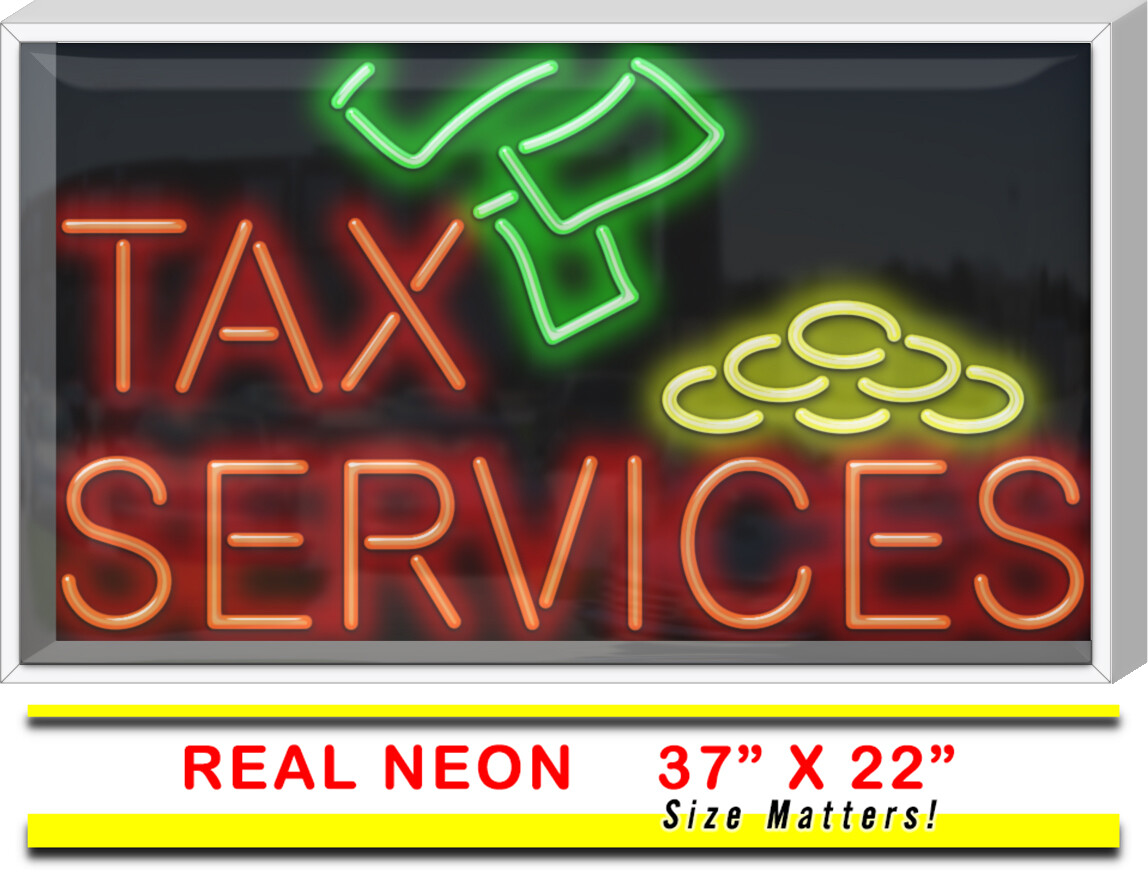 OUTDOOR Tax Services Neon Sign | Jantec | 37″ x 22″ | CPA Yearly Quarterly