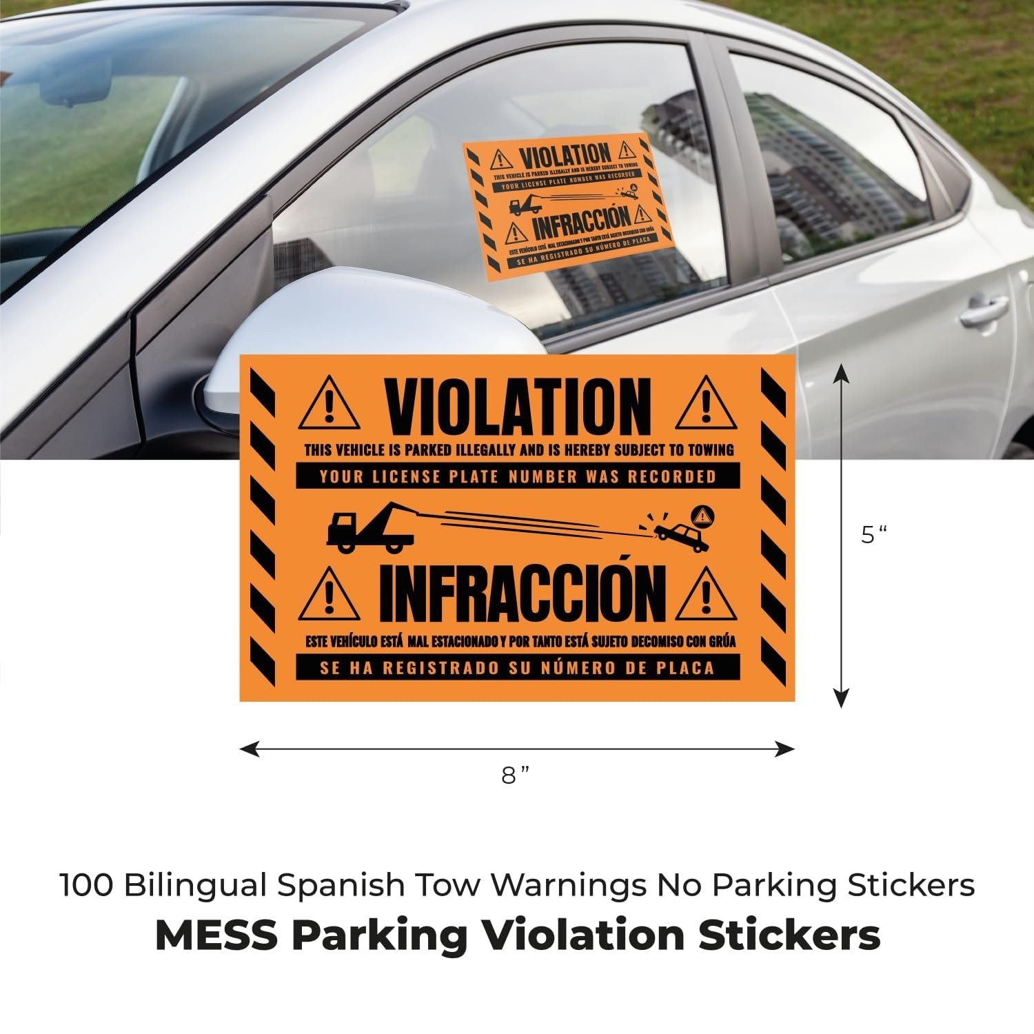 MESS Parking Violation Stickers for Vehicles – 100/Pack – Orange – 8×5 in