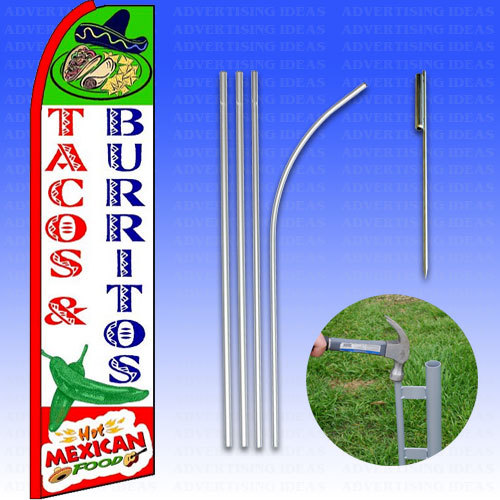 Feather Flag Swooper Advertising Flag Banner Sign 15′ Tall Kit – TACOS BURRITOS