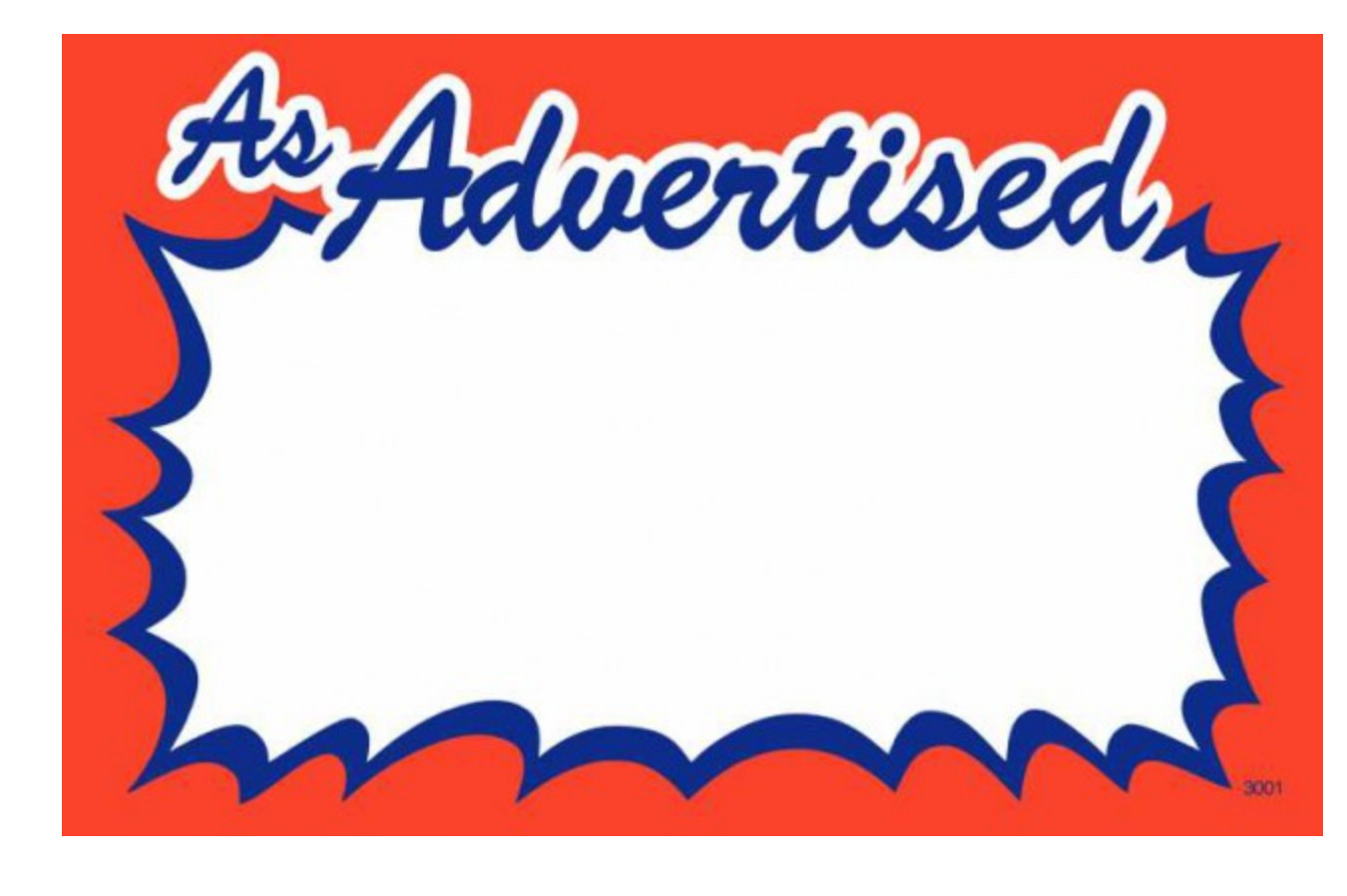 100 – 3.5″ x 5.5″ As Advertised Burst price cards for Stores Nice Signage Signs