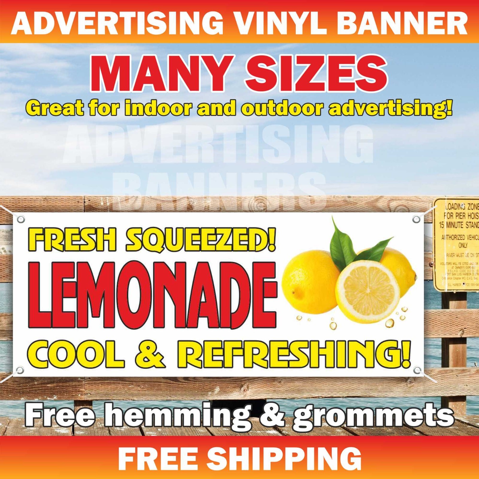 FRESH SQUEEZED LEMONADE Advertising Banner Vinyl Mesh Sign ICE COLD WATER Drinks