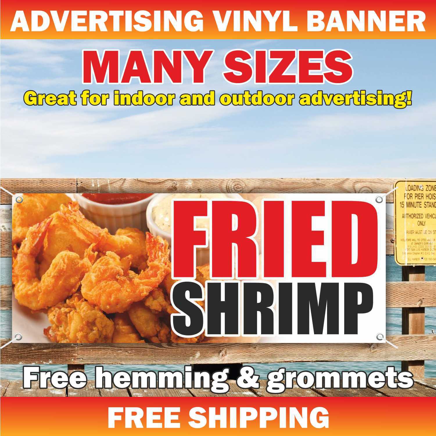 FRIED SHRIMP Advertising Banner Vinyl Mesh Sign deep fry wing buffet seafood bar