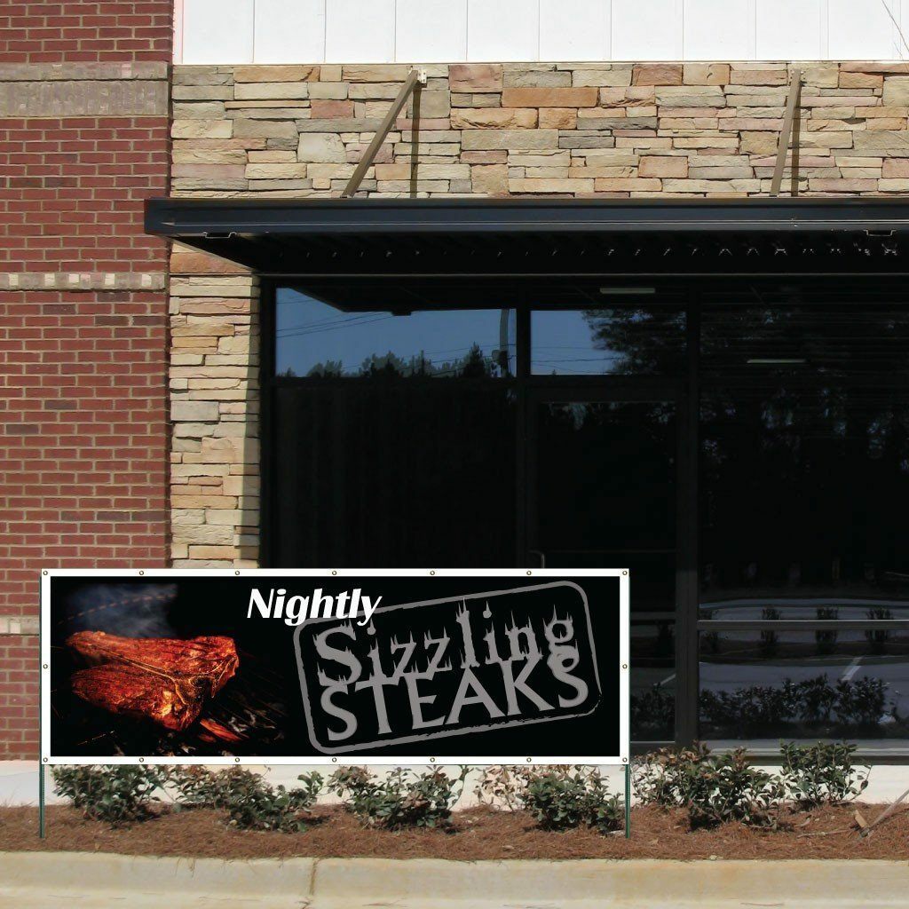 Sizzling Steaks Nightly Vinyl Banner with Grommets