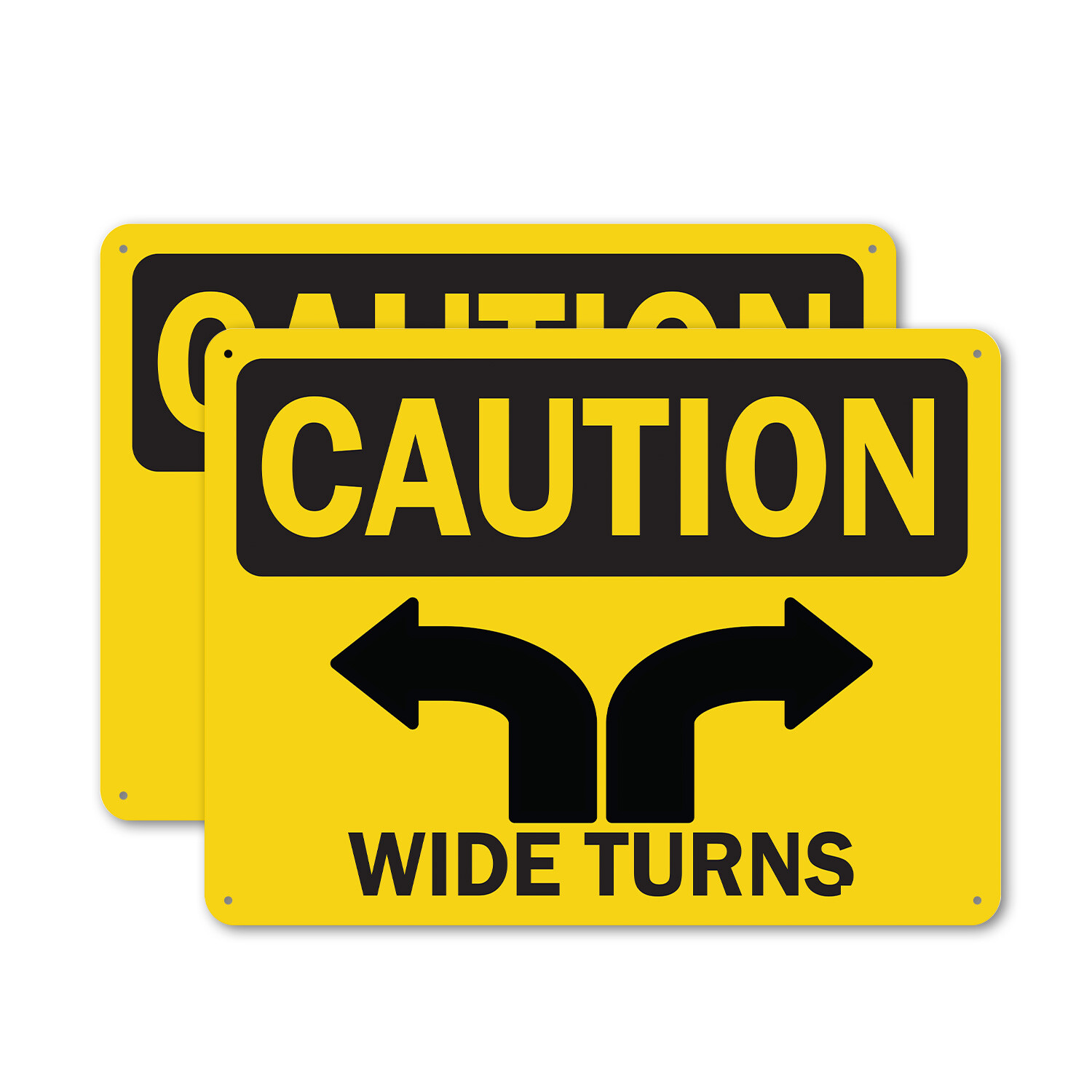 (2 Pack) Wide Turns OSHA Caution Sign Decal Metal Plastic