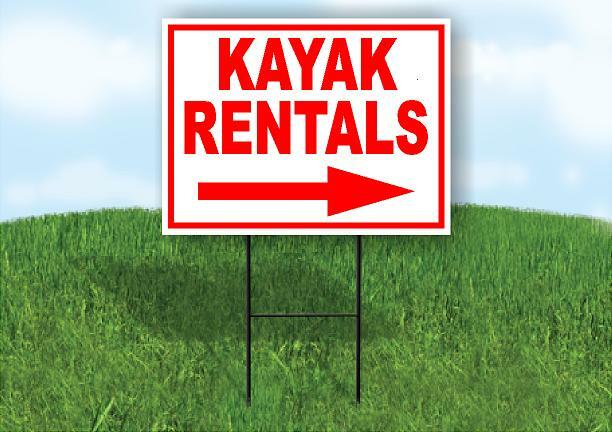 KAYAK RENTALS RIGHT ARROW RED Yard Sign Road with Stand LAWN SIGN Single sided