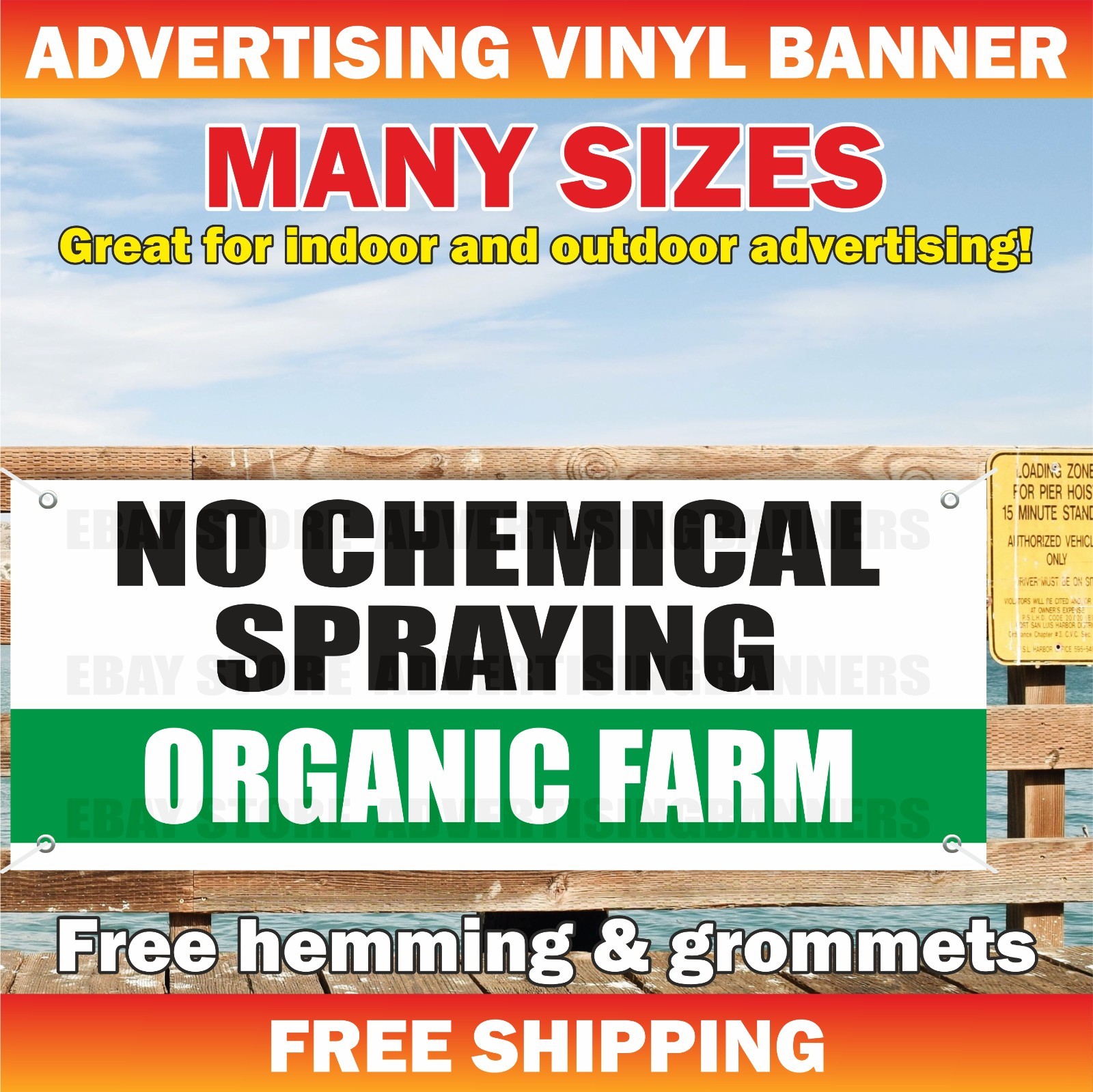 ORGANIC FARM Advertising Banner Vinyl Mesh Sign NO CHEMICAL SPRAYING Farm Food
