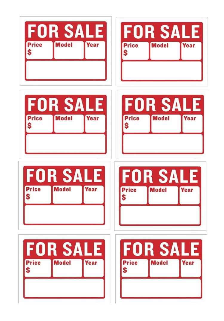 8 PCS Car For Sale Sign Vehicles Auto Sales 9″ X 12″ 2Line Window Display