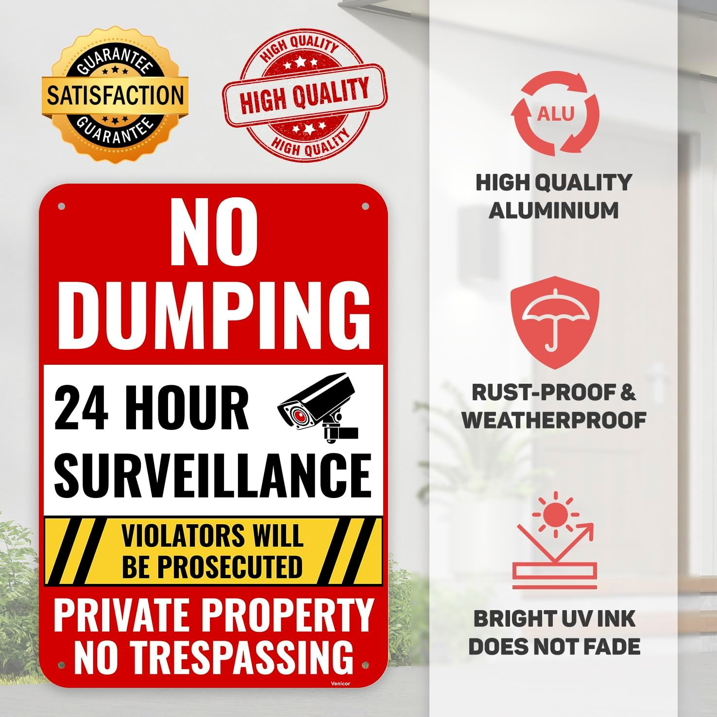 1PC No Dumping Sign Private Property Sign, 13 X 9 Inches – Aluminum – No Illegal