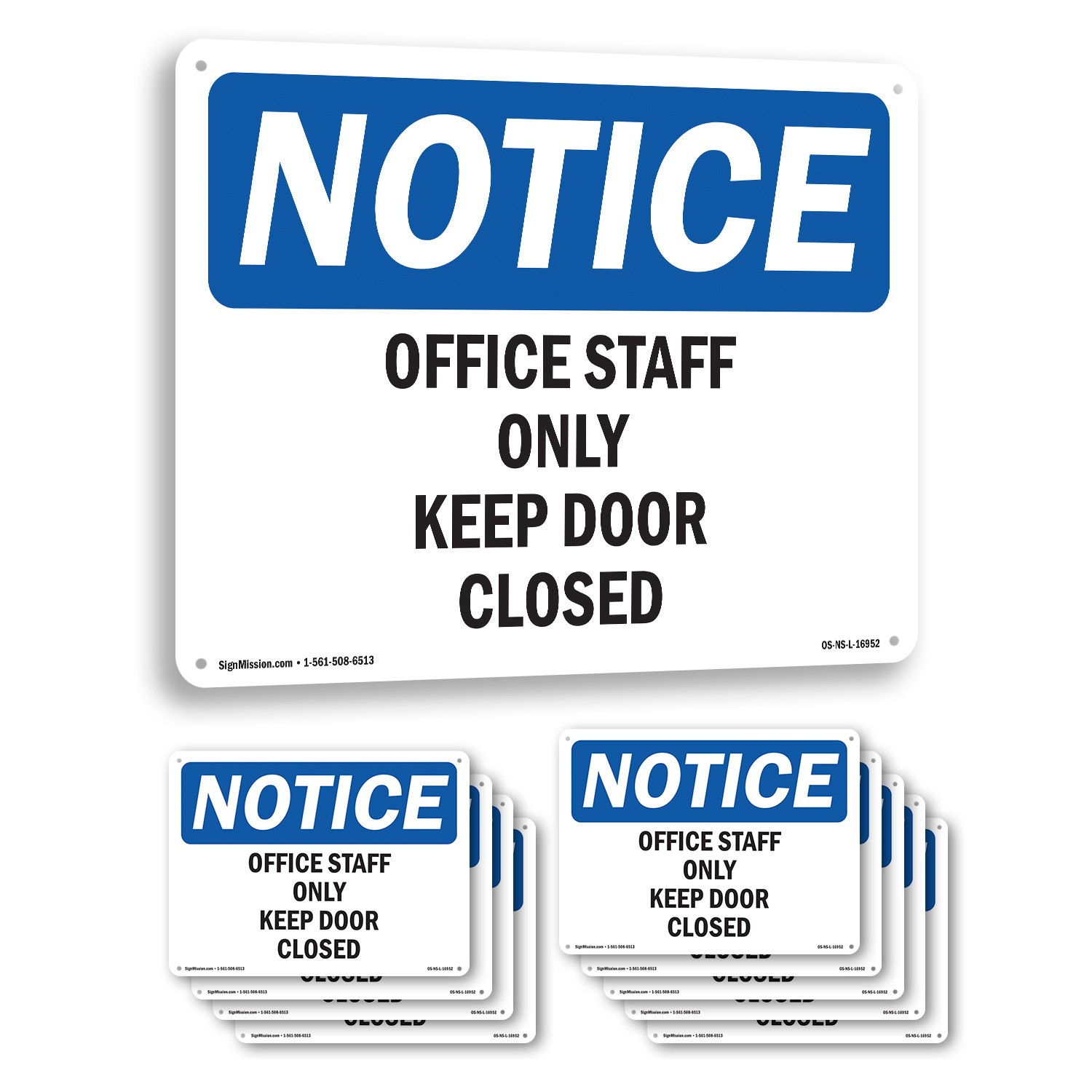 Office Staff Only Keep Door Closed OSHA Notice Sign Metal, Decal – 5 or 10 Pack