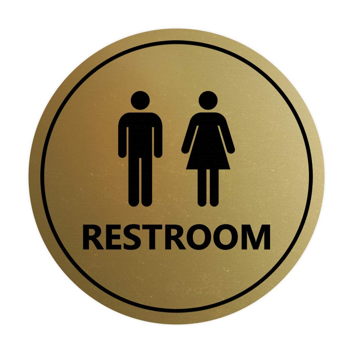 Small Circle Unisex Restroom Sign Brushed Gold Commercial Bathroom Door Marker