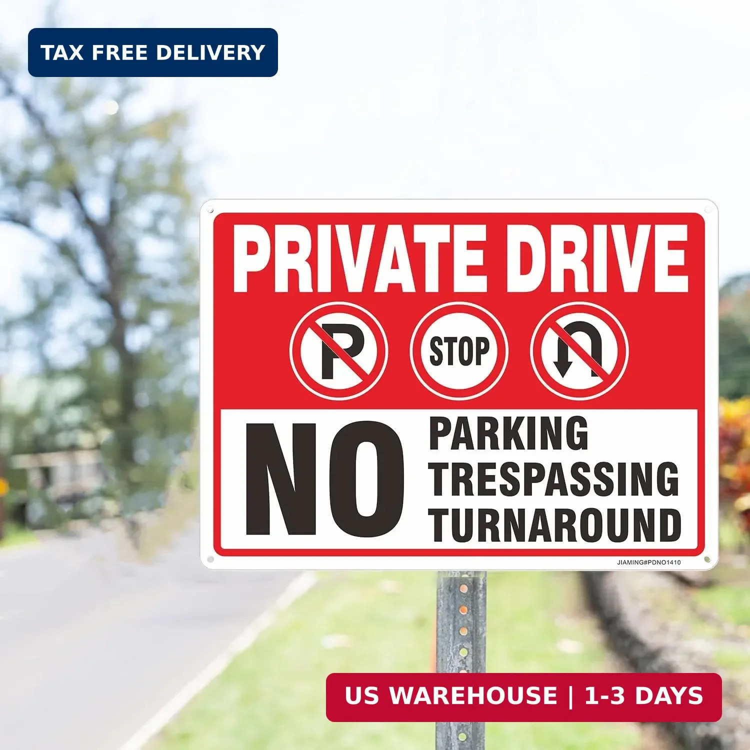 Private Drive No Turn Around Signs, 2 Pack 14×10 inches Driveway No Turnaround N