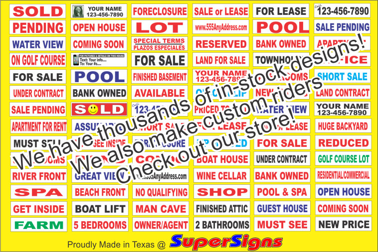 White on Black FOR SALE OR LEASE 6″x24″ REAL ESTATE RIDER SIGNS Buy 1 Get 1 FREE