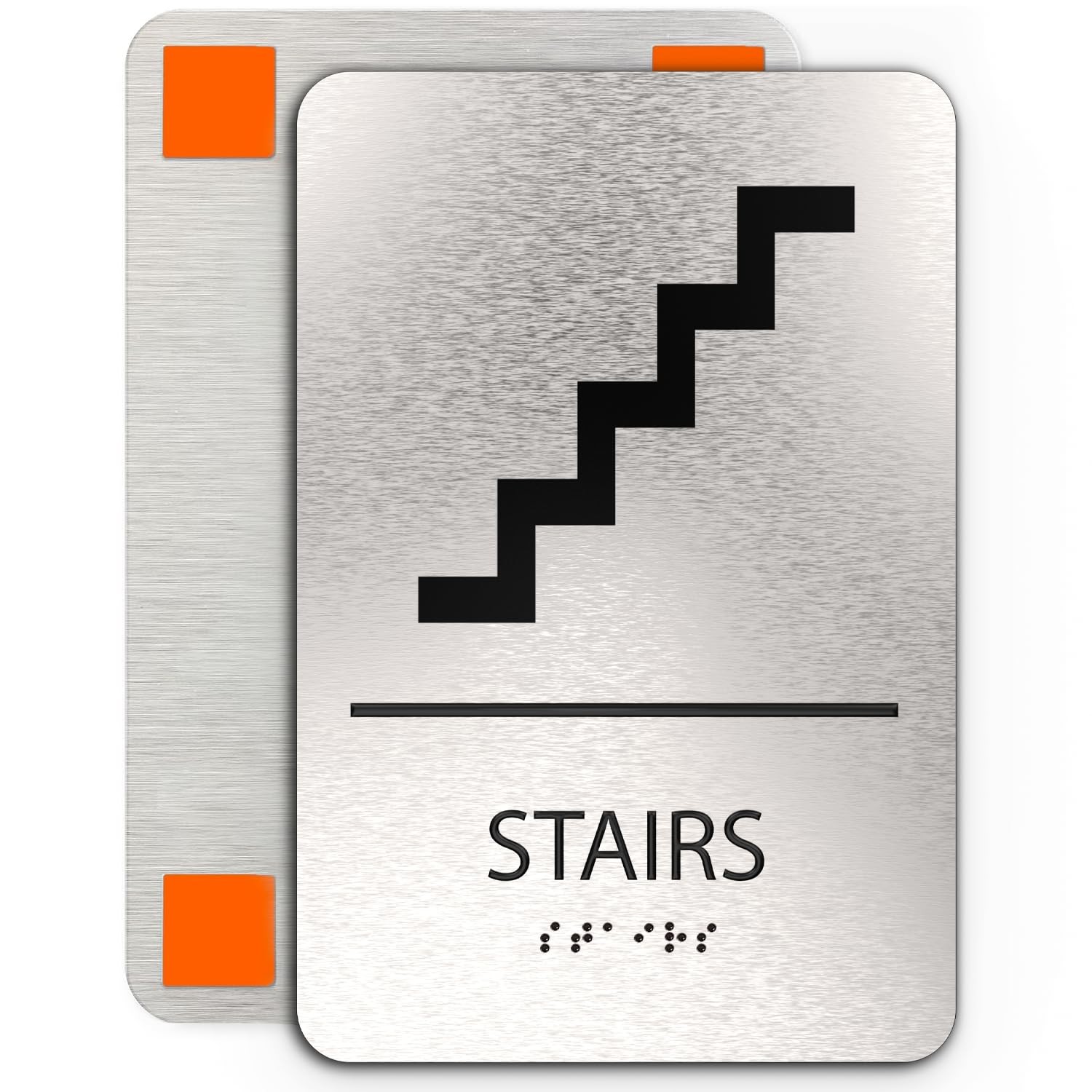 ADA Compliant Stairs Sign Grade 2 Braille Brushed Aluminum 6×9 Inch Decor