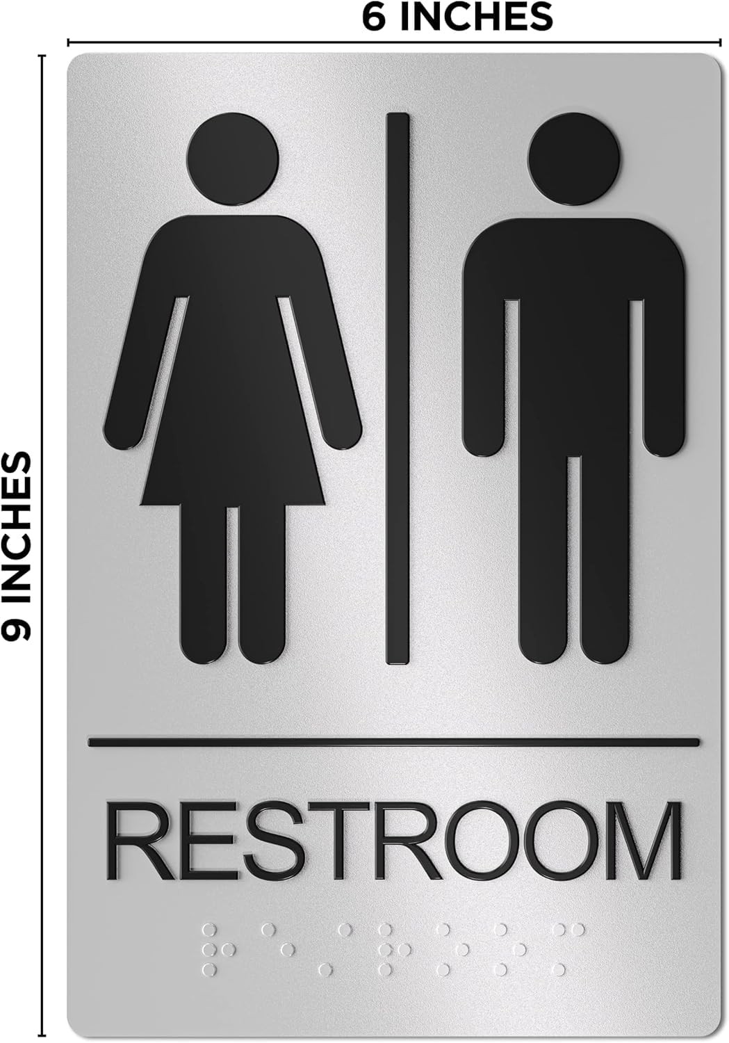 ADA Bathroom Sign For Business, 9×6 Inch Unisex Restroom Sign w/ Grade 2 Braille