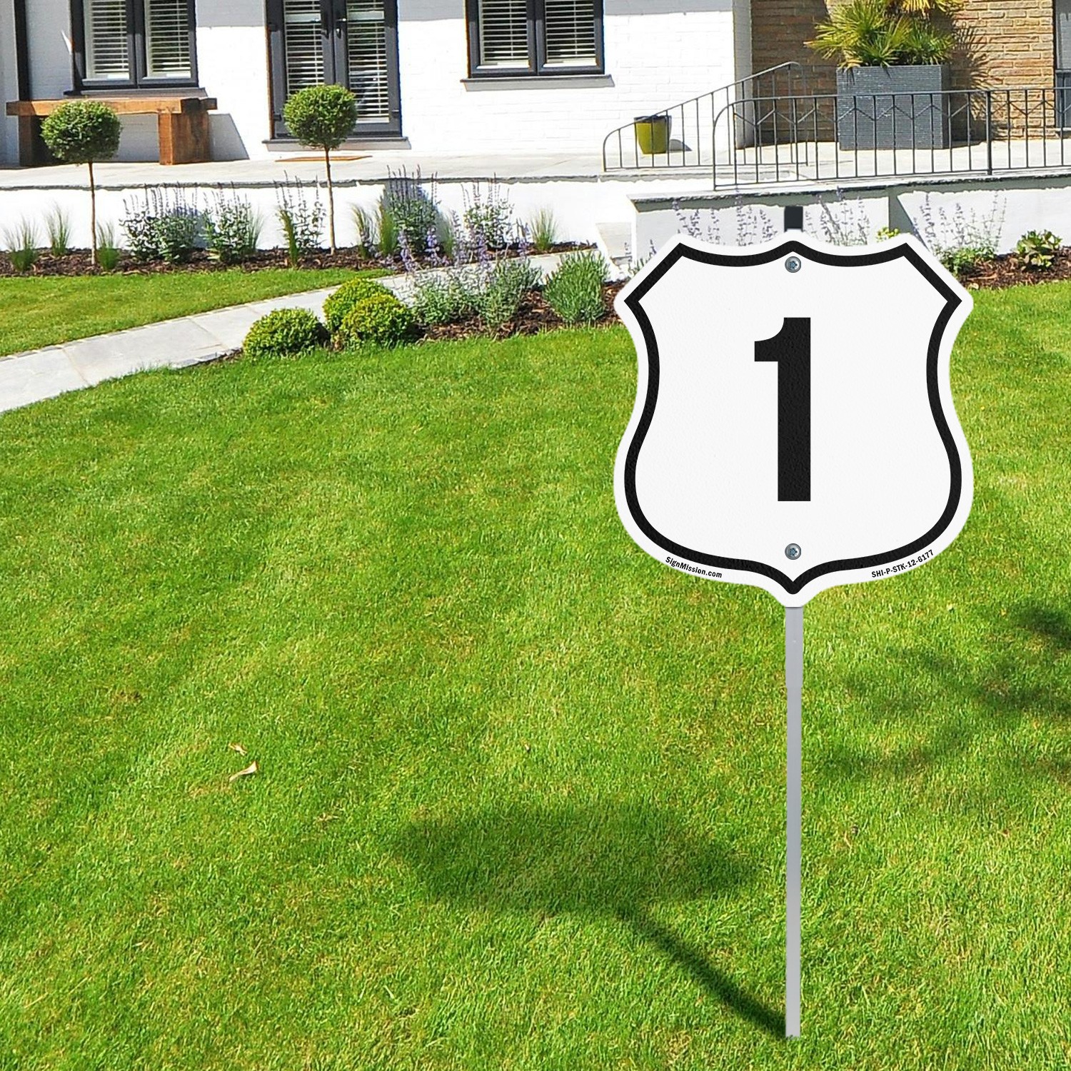 Number 1 Shield Shaped Sign With Stake Weather Resistant