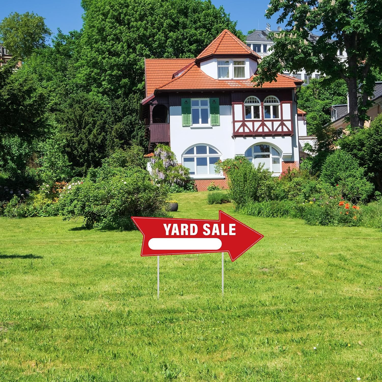 5 PCS Yard Sale Signs 14.4 X 5.6 Inches Yard Sale Arrows Sign with Stakes Double
