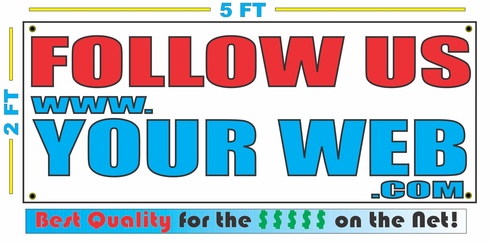 Custom FOLLOW US Banner Sign NEW Larger Size Best Quality for the $$$