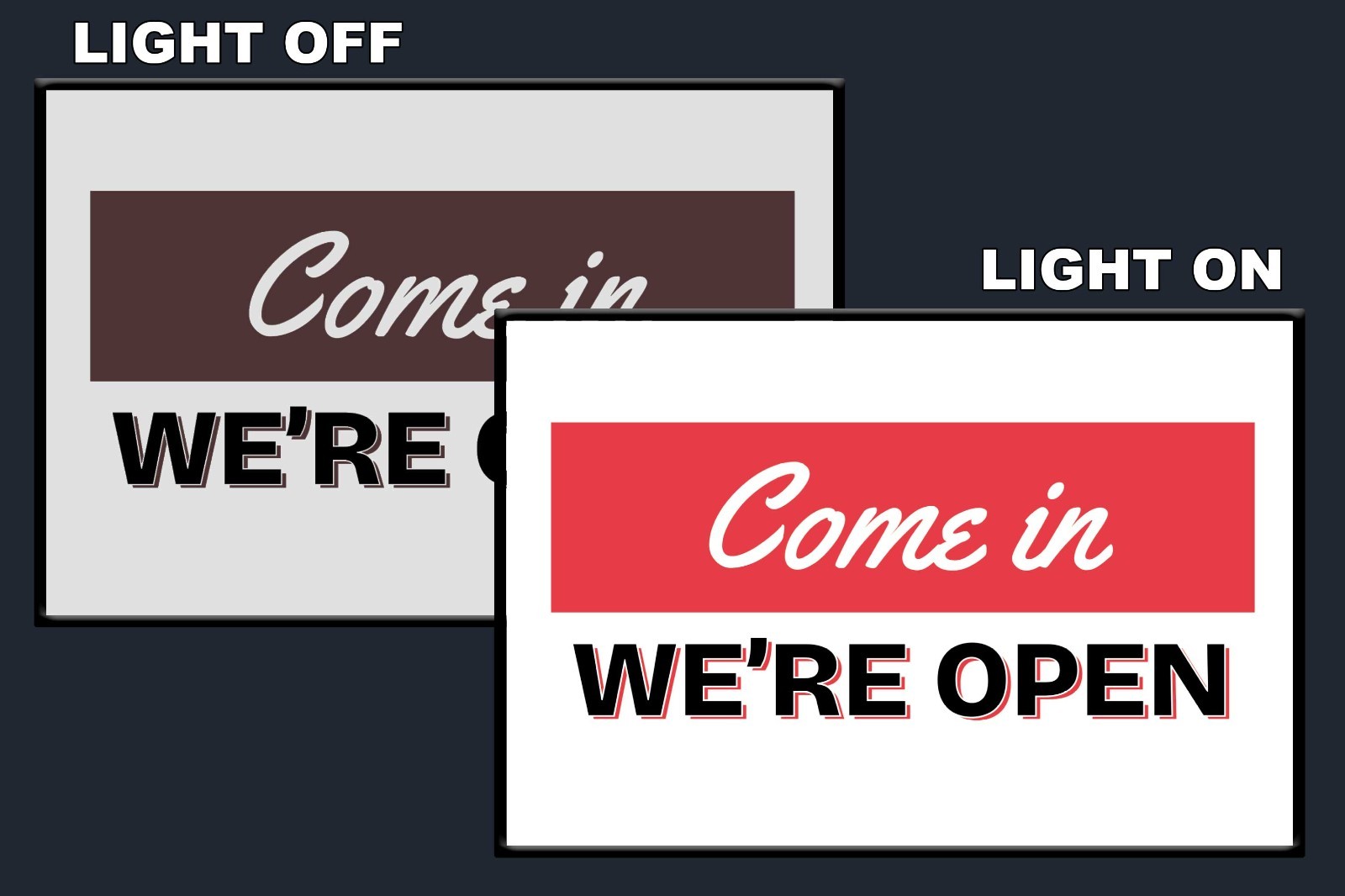 LED We’re Open Sign Light Box Wall Mounted Backlit Business Store Display