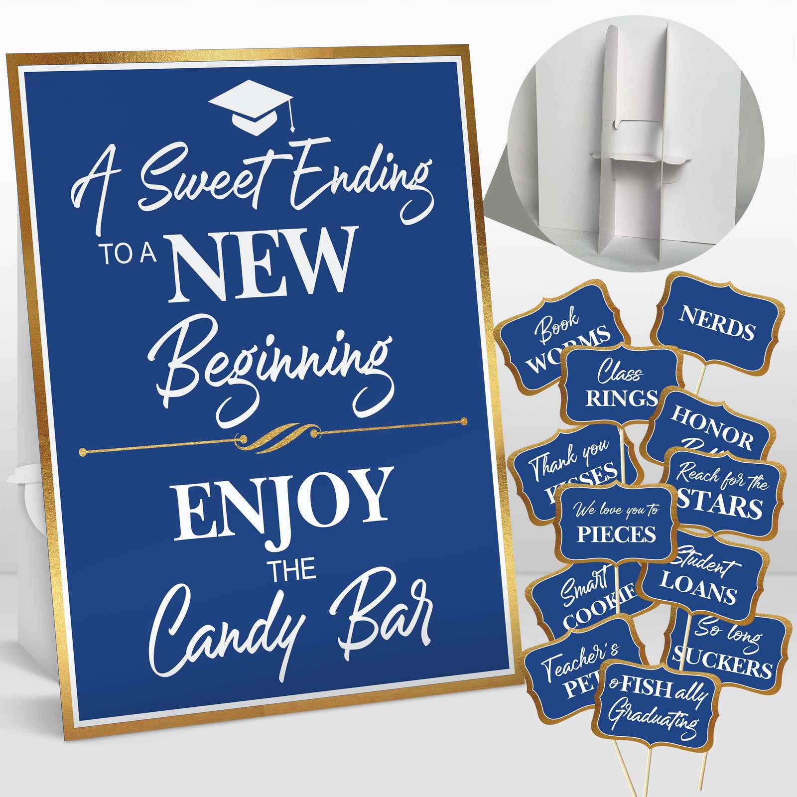 2025 Graduation Candy Buffet Signs Decorations Blue Grad Party Dessert Table Si