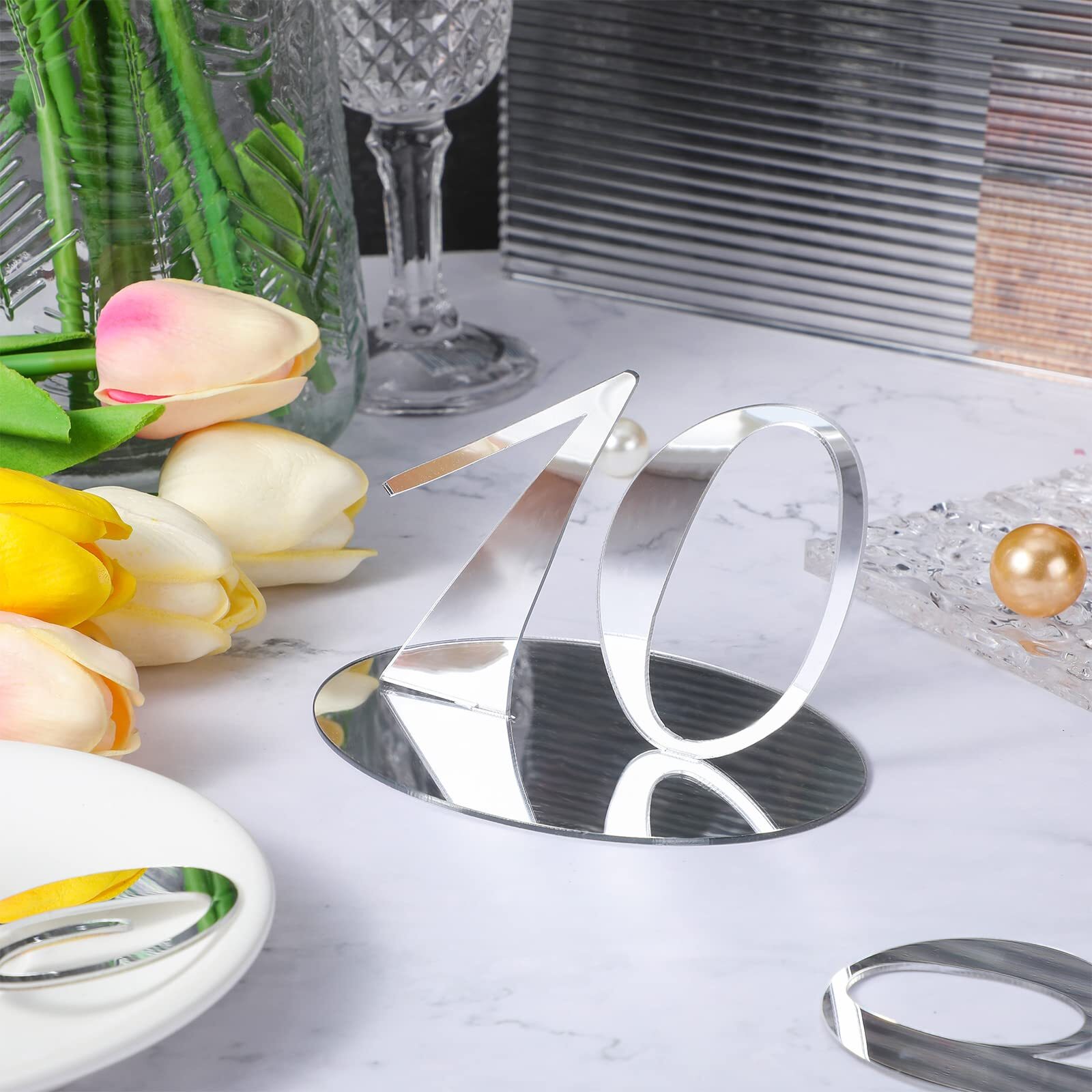Silver Mirror Table Numbers with Holder Wedding Reception Party Events