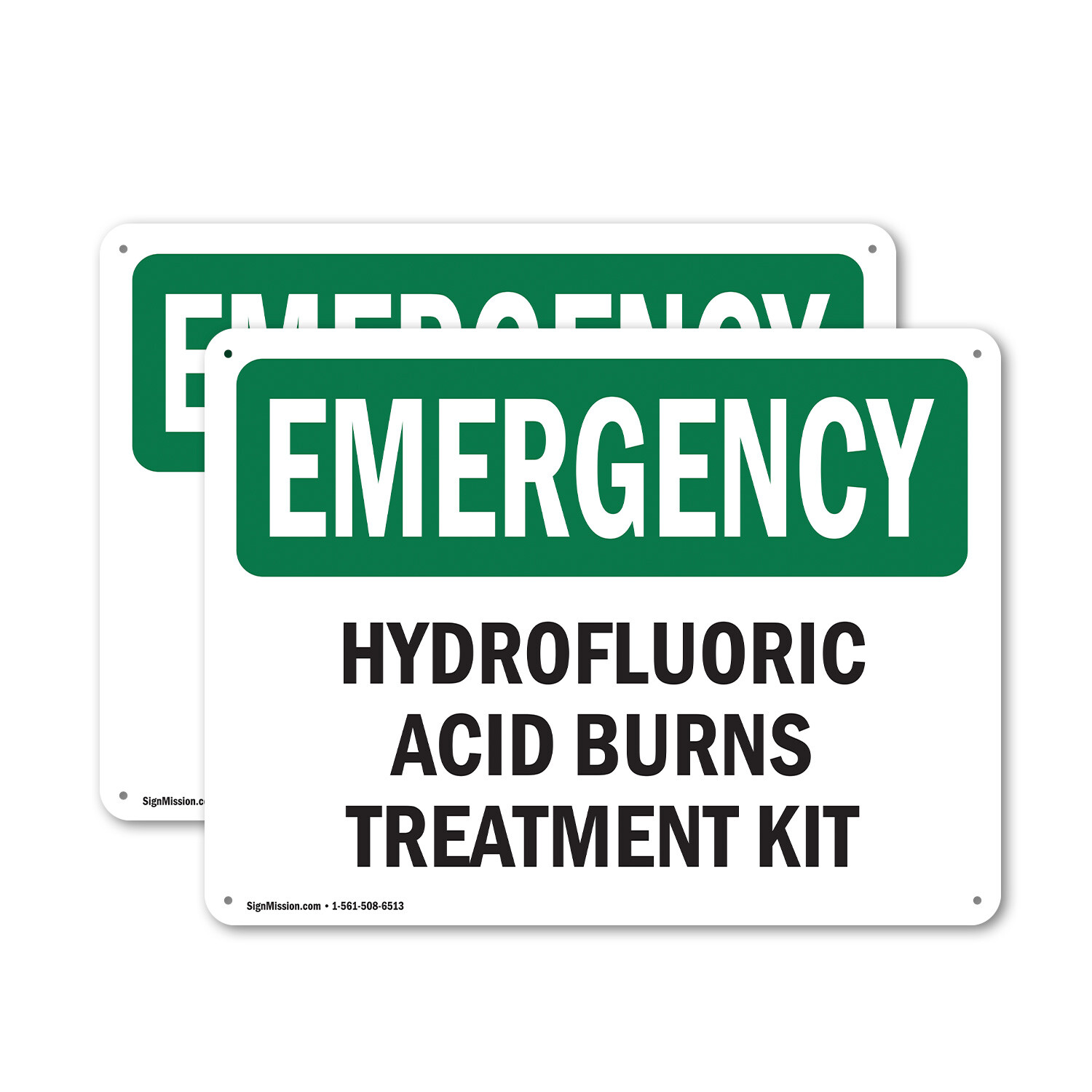 (2 Pack) Hydrofluoric Acid Burns Treatment Kit OSHA Emergency Sign Decal Metal