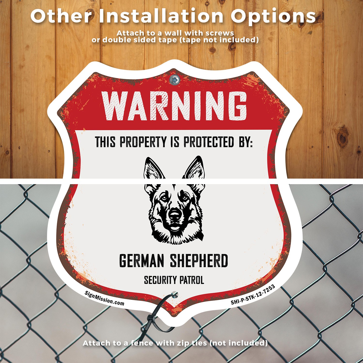 Warning Property Protected by German Shepherd Made in th Shield Sign With Stake