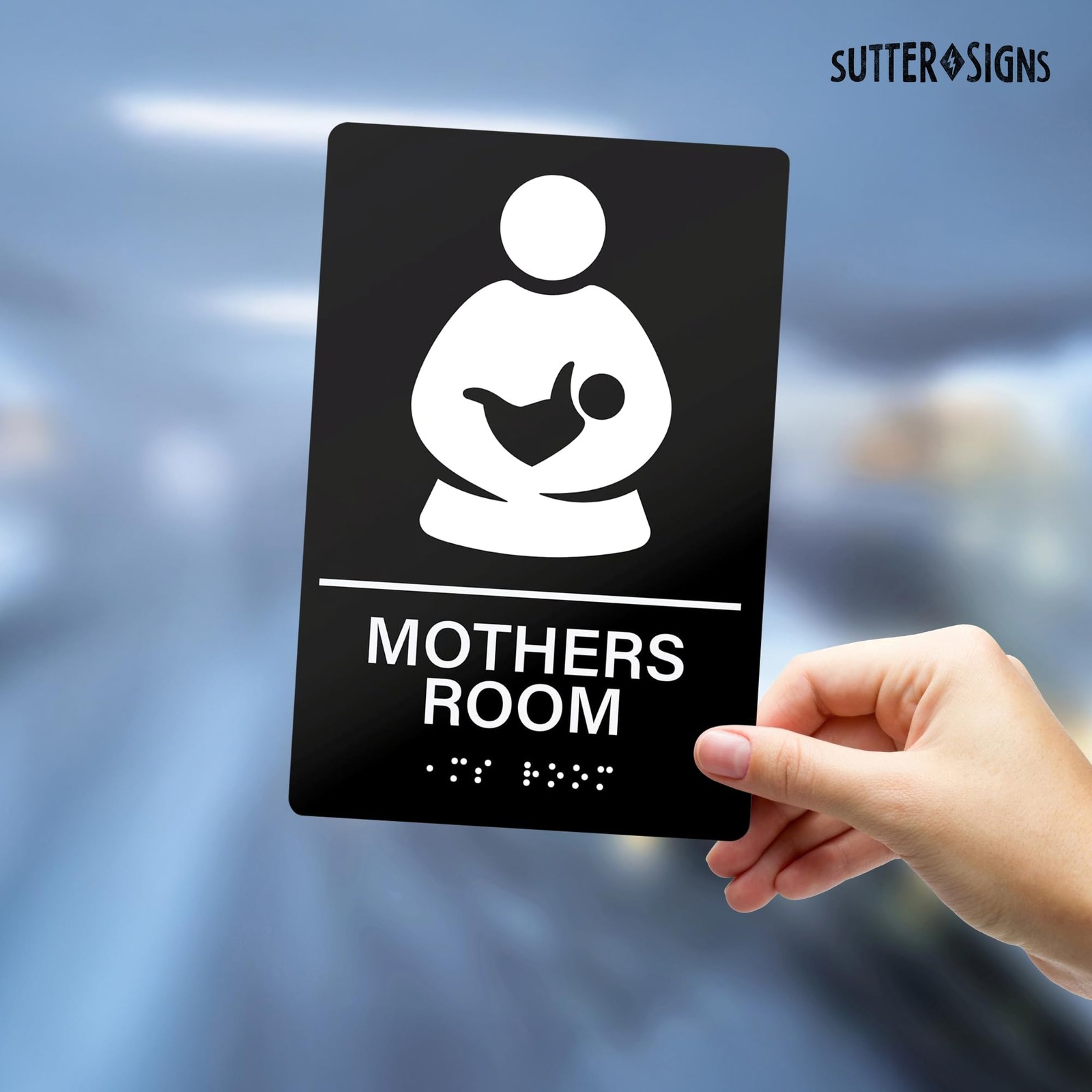 6×9 Inch Black White Mothers Room Sign Braille SelfAdhesive Nursing Lactation