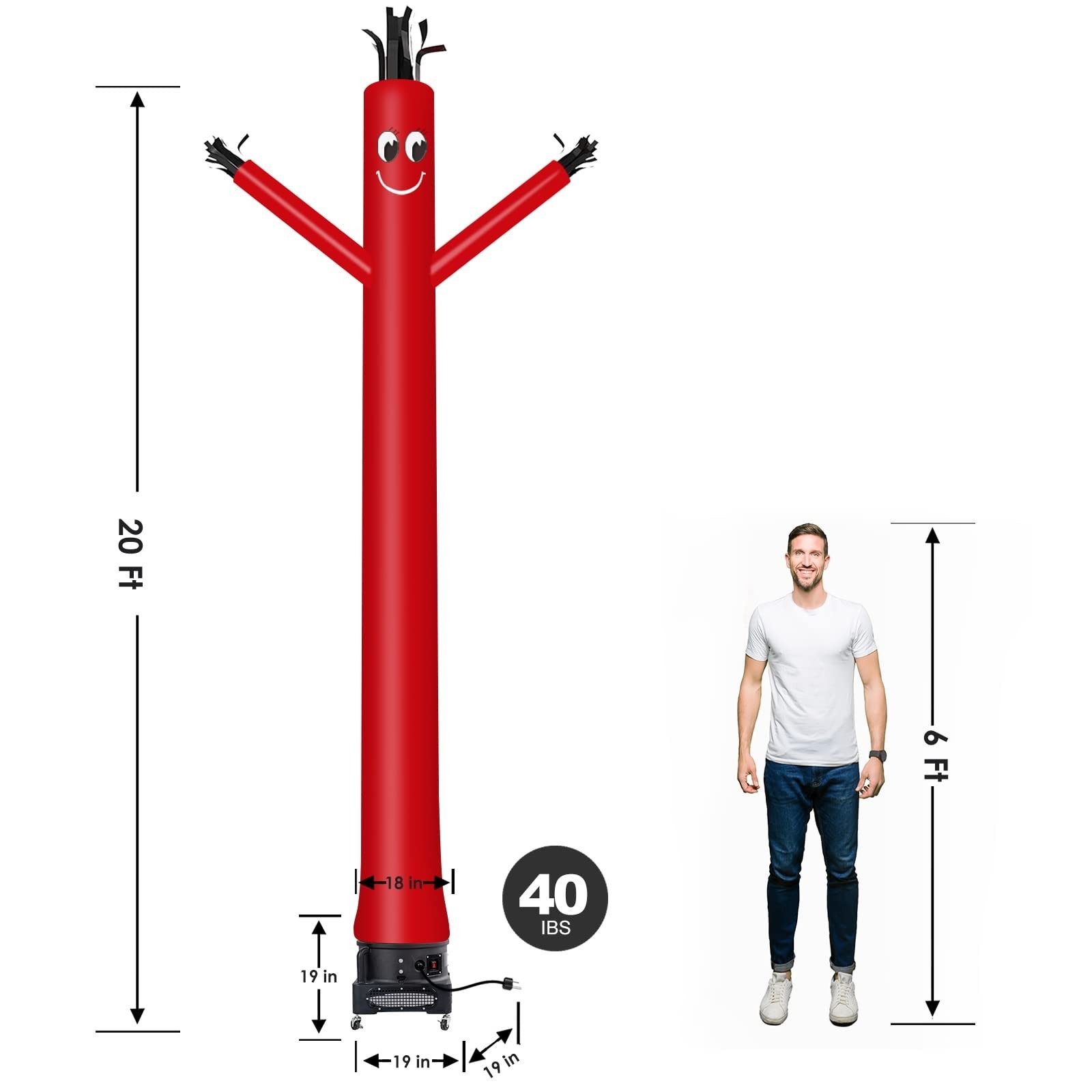 20ft Inflatable Tube Man Puppet with 1HP Blower – Dancing Air Dancer Set (Red)