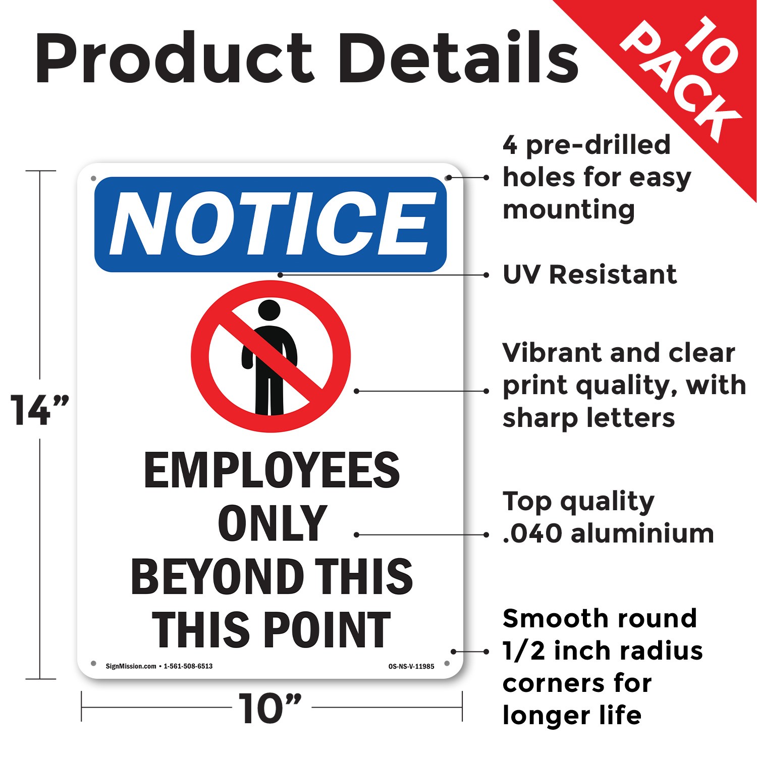 Employees Only Beyond OSHA Notice Sign Metal, Plastic, Or Decal – 5 or 10 Pack