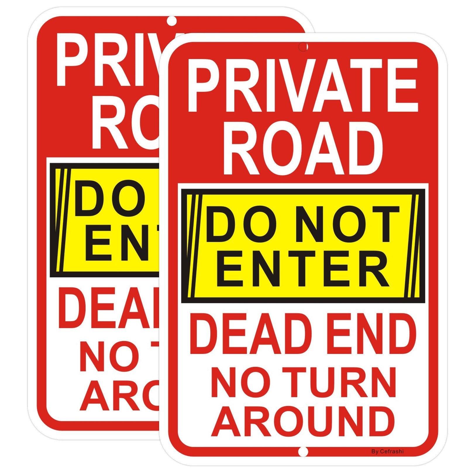 2 Pack Reflective Aluminum No Turn Around Sign, 18″ x 12″, Dead End Do Not Enter